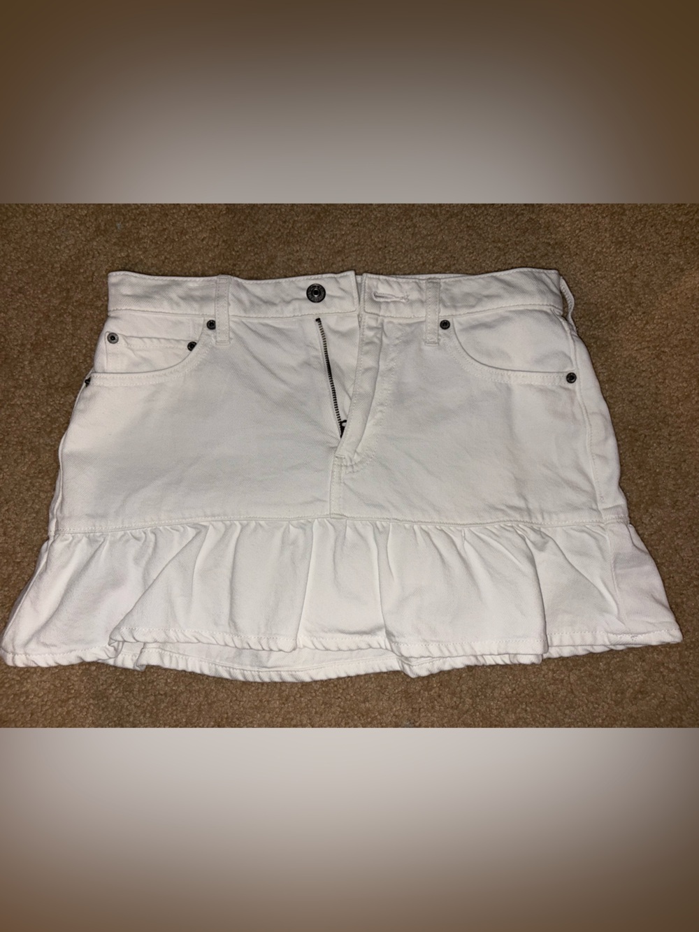 Abercrombie White Ruffle Denim Mini Skirt